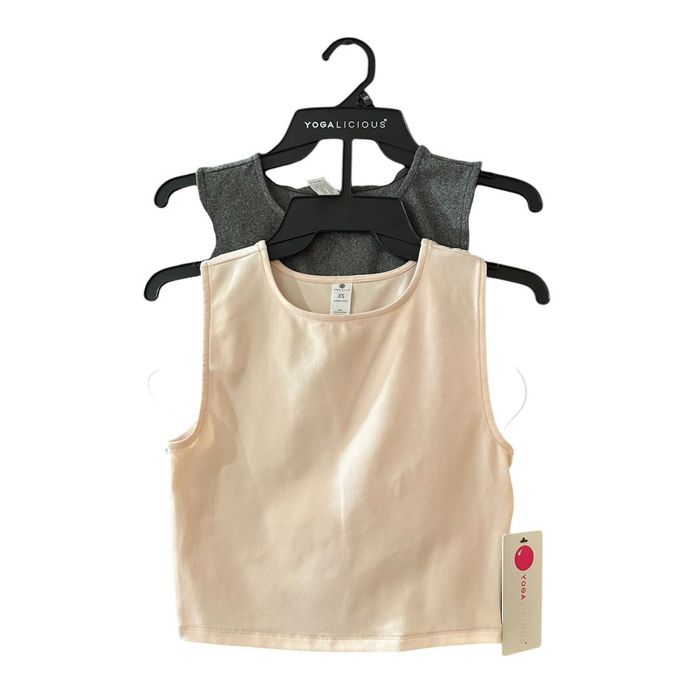 Yogalicious 2 Pk Cloud Pink/Heather Gray Crop Tank Tops Womens Size XS NWT